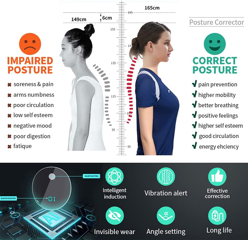 Correcteur de Posture Dorsale Ajustable Invisible Intelligent avec Rappel par Vibration